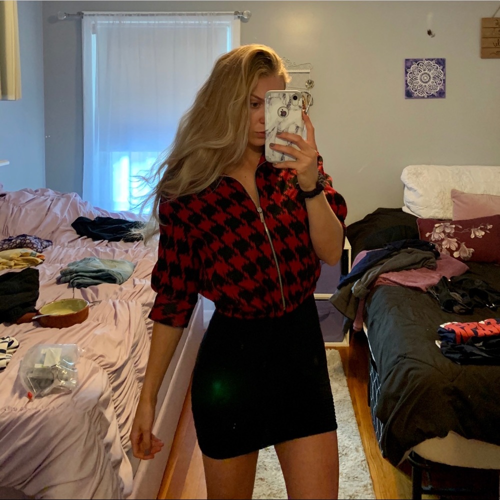 Black mini dress with cropped blazer
